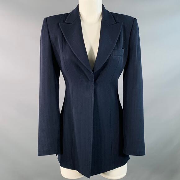 Emporio Armani Jackets & Blazers - EMPORIO ARMANI Size 4 Navy Wool Blend Stripe Single Button Jacket Blazer